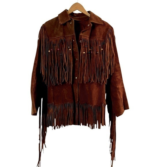 Vintage Jackets & Blazers - Vintage rust brown beaded fringed suede Western Native American jacket
